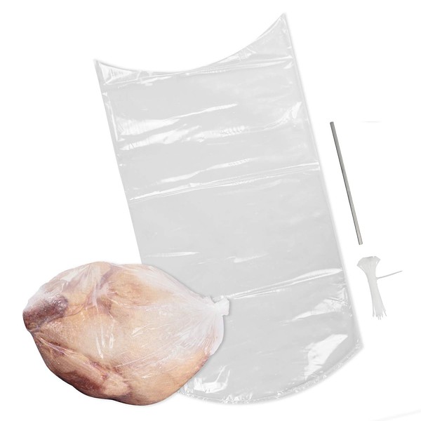 Rural365 Poultry Shrink Bags 25ct Large Turkey Bag - Heat Dip Shrinking Wrap Storage Bags, 16 x 28 Inch with Steel Straw