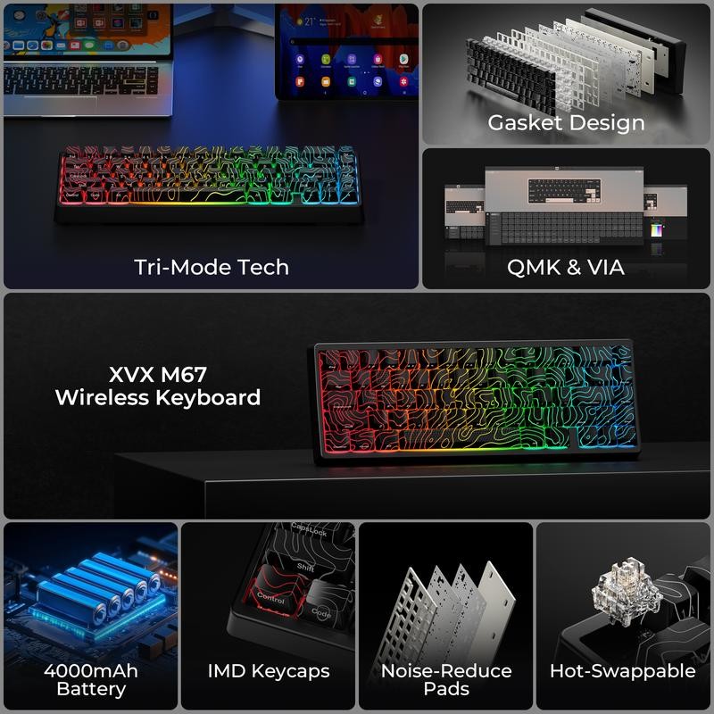 XVX M67 Jadestone Keyboard with IMD-Tech Keycaps, QMK/VIA Gasket, RGB