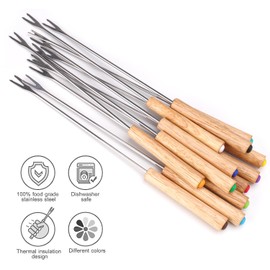 Set of 12 Stainless Steel Fondue Forks, 9.5 Inches Cheese Fondue Sticks Smore Sticks with Wooden Handle Heat Resistant for Chocolate Fountain Cheese Fondue Roast Marshmallows Fruits