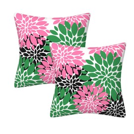 AHAHM Pink Green Black Dahlia Floral Throw Pillows Farmhouse Decorative Throw Pillow Case Indoor Outdoor Cushion Cover Spring Summer Pillowcase for Couch Living Room Bedroom 18 x 18 Inch Set of 2