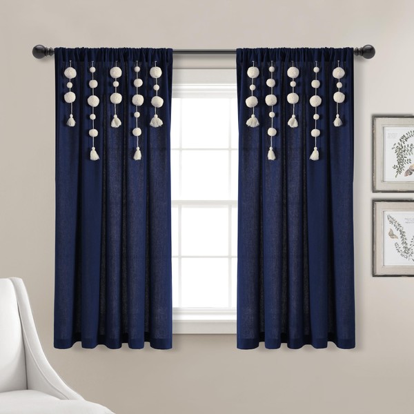 Lush Decor Boho Pom Pom Tassel Linen Window Curtain Panel
