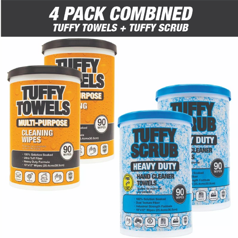Tuffy Towels 4 Combo Pack - Heavy-Duty Scrub and Multi-Purpose