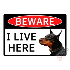 Beware of Dog Aluminum Sign - Doberman - Metal Dog Cave Plate - Yard Sign - Garden Fence Decor - 8"x12"