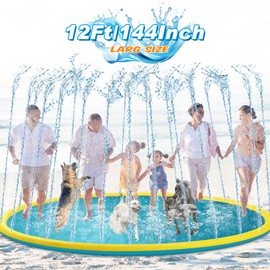 Lewtemi 12 ft Extra Large Non Slip Splash Pad 144" for Adult Kids and Dog Giant Thicken Sprinkler Pool Summer Outdoor Toys Fun Backyard Fountain Play Mat for Family Pet Dog(Vibrant Style)