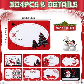 Funrous 304-count Large Foil Christmas Gift Tag Stickers Self Adhesive Xmas Name Tag Labels Present Stickers Vintage Merry Christmas Gift Wrapping Sticker for Present Decor Holiday Party Supplies
