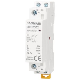 Baomain 24V AC 2-Pole Modular Contactor, 20A 2NC Normally Closed, DIN Rail Mount for HVAC, Motor, Pump & Lighting Control BCT-20/02-24VAC
