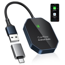 Wireless Carplay Adapter, 2 in 1 Wireless CarPlay & Android Auto Adapter with Dual-Band WiFi and Bluetooth 5.0 Car Play Connector Compatible with iOS 10+ / Android 11+ Instant Connectivity Easy Setup