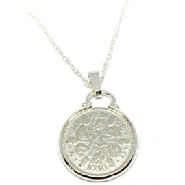 FloralStem Cinch Pendant 1930 Lucky sixpence 95th Birthday plus a Sterling Silver 18in Chain SLV