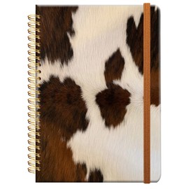 Ruled Spiral Writing Notebook,A5 Hardcover Lined College Journal for Women Lady Girl,Vintage Cow Print Strong TwinWire Binding with Premium Paper,8.4 X 6,Perfect for School,Office,Home Gifts(Brown