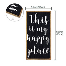 SUPERDANT Wall Hanging Decorative Wood Sign This is My Happy Place Rectangle Wall Decor Art Hanging Wood Plaque for Home Decor 25x13x0.05cm