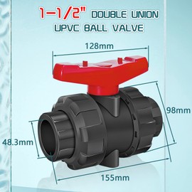 UPVC True Union Ball Valve 1 1/2inch, Double Union Ball Valve, SCH 80 Water Shut-Off Valve with Socket End, 1 1/2inch PVC Ball Valve with 2Pcs EPDM O-Rings for Irrigation, Pool, Venting Systems