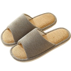 VIDSID Linen Slippers - Breathable, Anti-Slip, Easy to Clean - Summer Silent Slippers for Women and Men (Brown EU44/45)