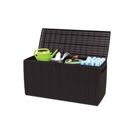 Ram Quality Products Plastic 71 Gallon Outdoor Backyard Storage Bin Deck Box for Patio Furniture Cushions, Tools and Pool Accessories, Gray
