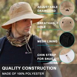 PESAAT Men Bucket Hat Summer Adjustable Women Fishing Hats Adult Safari Cap with Wide Brim (Beige-B)