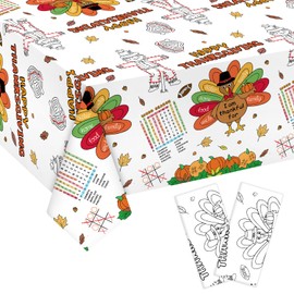 Sereliy 2 Piece Giant Thanksgiving Coloring Tablecloth Disposable for Kids,Fall Harvest Paper Coloring Table Cover with Turkey Pumkin for Children Thanksgiving Crafts.(Thanksgiving 2)