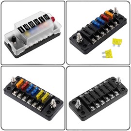 Jtron 6 Way Car Fuse Box for ATO/ATC 1-20A Fuse DC 32V M5 Screw Connector Fuse Holder with Fuse (6 Way-with Negative)