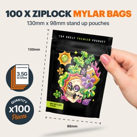 Skull - 100 x Cali Packs 3.5g bag, Aluminium Foil lined Mylar bags 3.5g, Ziplock Smell proof bag, Baggies 3.5g, Stand up pouches (9.8cm x 13cm) 3.5 packs