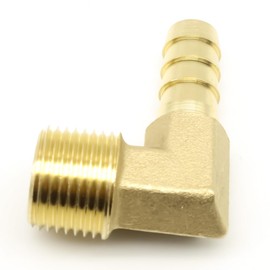 AHFMANG 5PCS Brass Hose Barb Elbow Fitting 3/8" Barb x 3/8" NPT Male 90 Degree Elbow Adapter