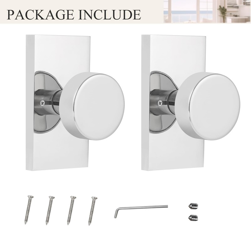 HIEMEY Dummy Door Knob Interior, Polished Chrome Door Handle Modern