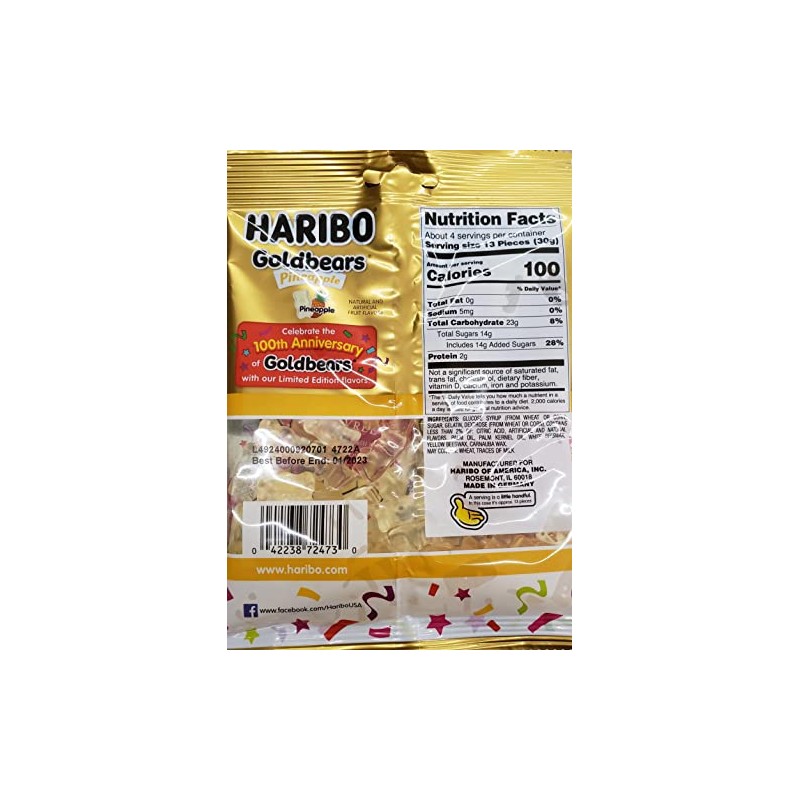 Haribo ALL Pineapple Goldbears 100th Anniversary Edition Net Wt 4oz