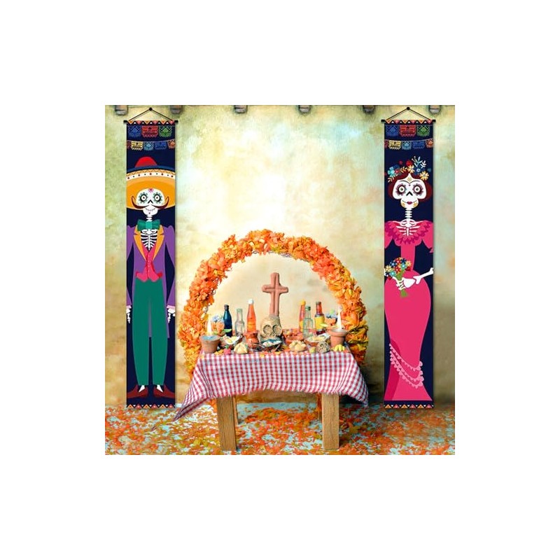 JUGLUTE Banderas de Día de Muertos con Luces, 2 Piezas