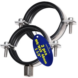 Reinforced Pipe Clamps M8/M10 with Rubber Seal and Diameter 48 mm or 1 1/2 Inch - Set of 2 MONTERAL