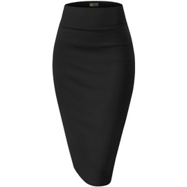Hybrid & Company Women's Premium Nylon Ponte Stretch High Waist Pencil Suit Skirt Below Knee KSK45002 1073T Black 1X