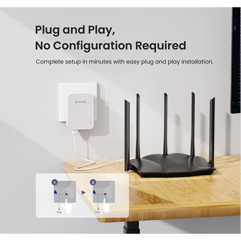 Tenda PH3 1000Mbps Powerline Adapter Kit with Single Port/Home Plug