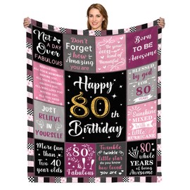 80th Birthday Gifts for Women, 1945 Birthday Gifts for 80 Year Old Blanket, 50"x60" Happy 80th Throw Blanket for Wife Mom Friend Sister Grandma