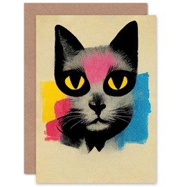 Artery8 Pop Art Cat for Him or Her Man Woman Birthday Thank You Congratulations Blank Art Greeting Card