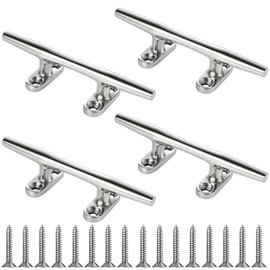 MEMUME Stainless Steel Boat Dock Cleats 4"/5"/6"/8"/10" Open Base, Marine Grade 316 SS, Rope Cleat, Tie Down, Mooring Accessories with Screws for Boat, Pontoon, Yacht, Deck (4" Silver 4 Pack)