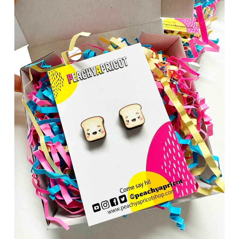 PeachyApricot Kawaii Toast Earrings Cute Bread Hypoallergenic Stud Food Earring