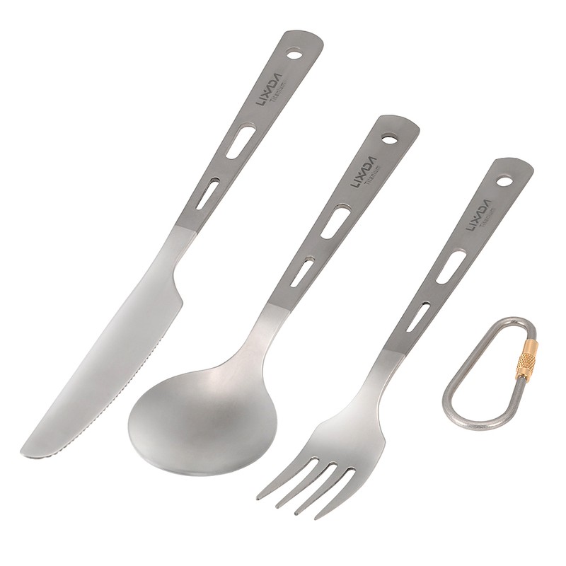 4pcs Titanium Tableware Camping Fork Spoon Cutter Chopsticks Ultra Light