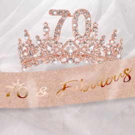 COCIDE 70th Birthday Sashes, Crowns, and Decorations - Sash, Tiaras Set for Women and Girls, Party Favor Supplies