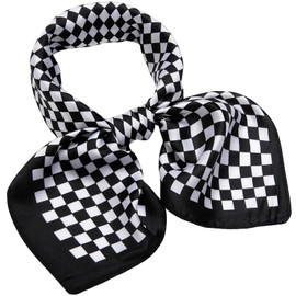 NaSoPerfect Silk Like Scarf Square Handkerchief Satin Ribbon Checkerboard Print Neck Scarfs for Women 21'' x 21''