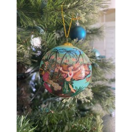 IWH Hand-Painted Hawaiian Hula Girl Dancers & Kupuna Luau Christmas Glass Ornament