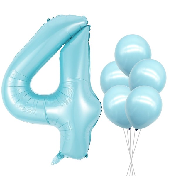 40 Inch Light Blue Number 4 with Latex Balloons, Large