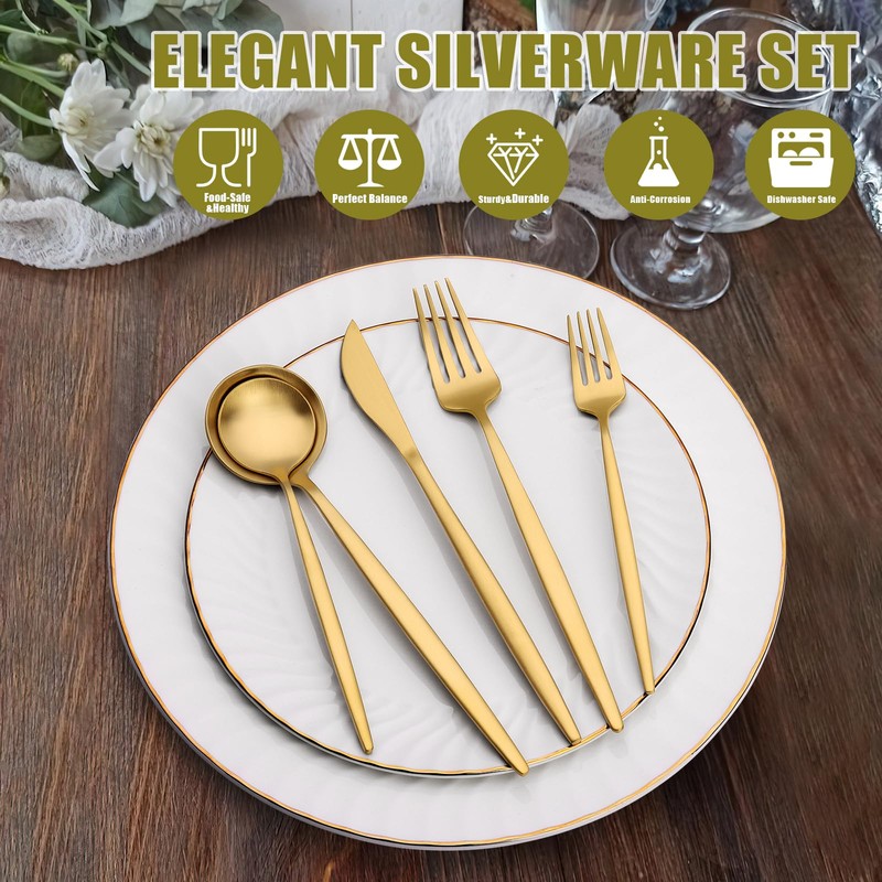20 Piece Gold Silverware Set for 4, Terlulu Stainless Steel