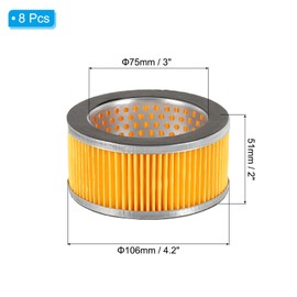 PATIKIL 4.2 x 2 Inch Air Compressor Intake Paper Filter 8 Pack Piston Type Air Filter Elements Replacement for Blowers Generators Filter Particles to Reduce Noise, Yellow