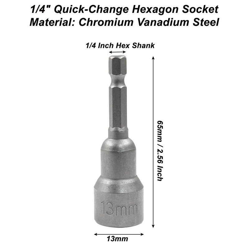 Cjueiom 2pcs 1/4" Quick-Change Hexagon Socket, 13mm Metric Nut Drivers