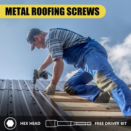 JEGONFRI 250pcs #10 x 1-1/2" Black Hex Head Self-Drilling Metal Roofing Screws, EPDM Washer, Colored Head, Sheet Metal Roof Screw with Hex Driver Bit