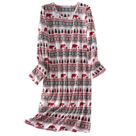 Zando Christmas Nightgowns for Women Cotton Night Gown for Ladies Long Sleevess Nightgown Women's Sleepshirts Plus Size Sleepwear Night Dress Sleep Shirts Dress Shirts Christmas Snow Bears Large