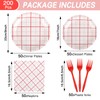 BORAENDEY 200PCS Red and White Plaid Party Supplies Serve 50,