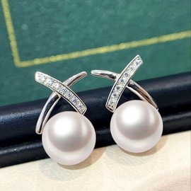 CTEW Pearl Earrings for Women Pearl Dangle Earrings,18K White Gold Plated Earrings,Hypoallergenic Hoop Earrings Lightweight Pearl Drop Earrings Apricot 10MM