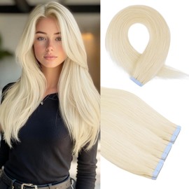 Faddishair Tape in Hair Extensions Human Hair 20pcs 50g 50cm Platinum Blonde Real Remy Hair Extensions Seamless Straight Human Hair Extensions Add Length Volume (Platinum Blonde)