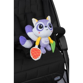 Chicco Portable Raccoon Rattle with Large Soft Tail for Attaching to Pram or Car Seat with Leaf Shaped Pacifier, Pine Cone Pendant with Rattling Sound, 3-24 Months
