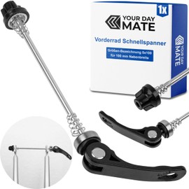 Front Wheel Quick Release 1 Pack in Black, Size 5 x 100 mm, for 100 mm Hub Width, Thru Axle for Road Bike, MTB, Trekking Bike, Quick Release for Bicycle Rim Front Tyre, Two-wheel Single Tensioner