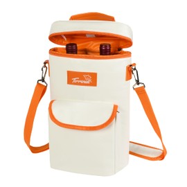 Tirrinia 2 Bottle Wine Gift Tote Carrier - Leakproof & Insulated with large pockets Wine Cooler Bag for Travel, Wine Tasting, Party, Dinner, Great Gift for Wine Lover,White Orange