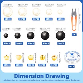 Glarks 753Pcs Pearl Beads and Gold Spacer Beads Assortment Kit with Elastic String, Scissors Gold Bracelet Beads DIY Kit for Bracelets and Jewelry Making, Crafts Gifts