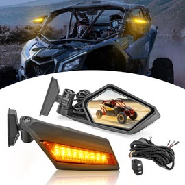 Wsays UTV Side Racing Mirrors with LED Turn Signal Lights & wiring harness Compatible with Can Am Maverick X3 XDS XRS Max R Turbo 2017-2025